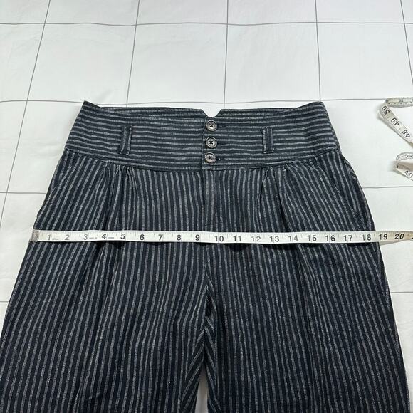 Sundance Pants Womens 6 Black Amelia Striped Linen Blend Pleated Button Casual - Picture 8 of 12